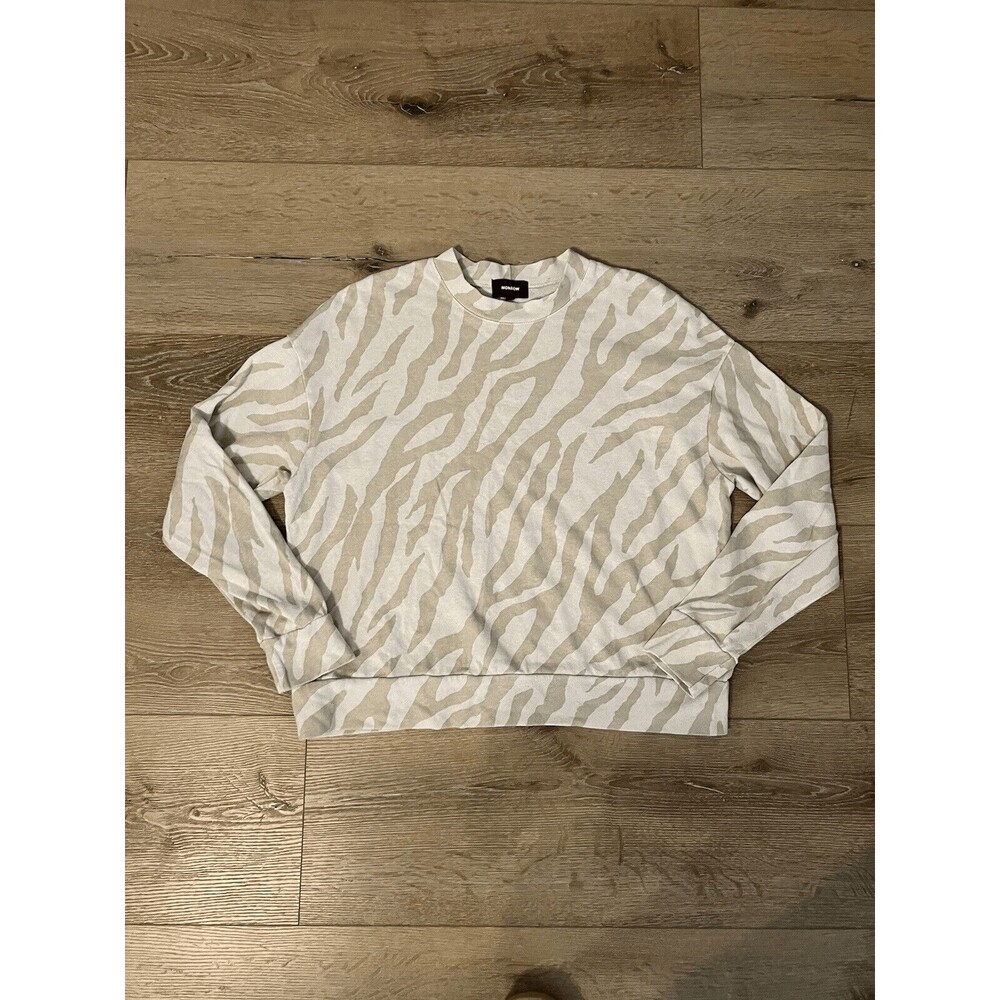 Monrow Womens Beige Zebra Striped Pullover Sweater Size Medium